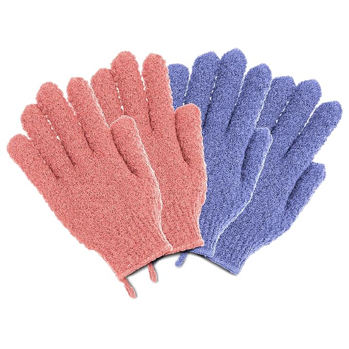 4 Pairs Exfoliating Gloves, 100% Nylon, Dual Texture Body Scrub by The+Beauty+Project