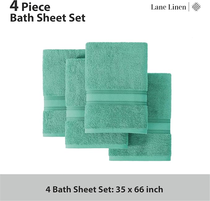 LANE LINEN Large Teal Cotton Bath Sheets, 4 Piece Set, Quick Dry, Super Soft - Image 4