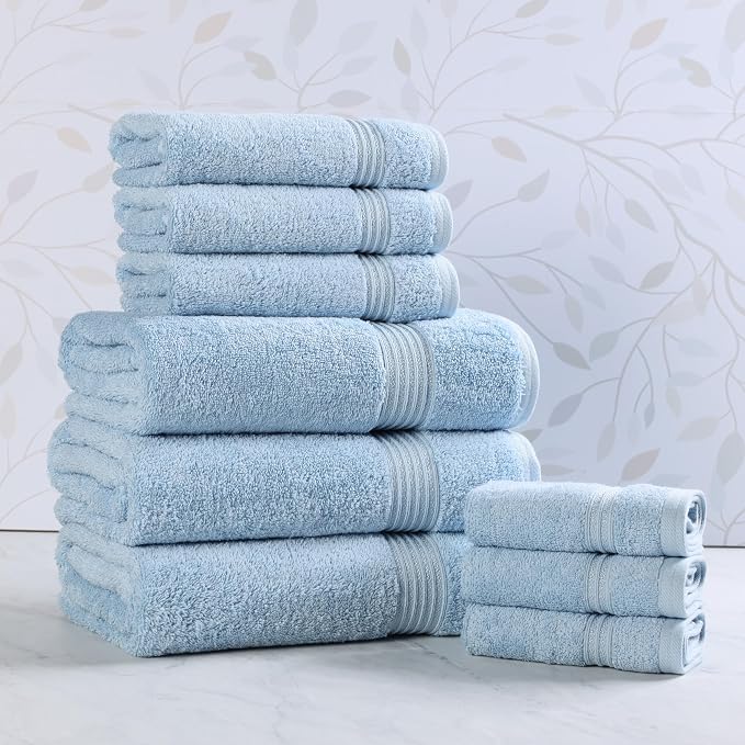 Superior Egyptian Cotton 9-Piece Towel Set, Guest Bath Decor Essentials by SUPERIOR