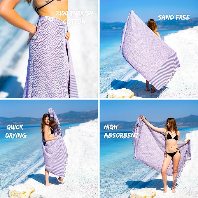 RRay Silver Turkish Beach Towel – 100% Turkish Cotton 40"x71" Quick Dry - Image 3