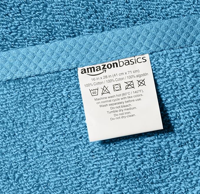 Amazon Basics 8-Pack Lightweight Quick-Dry Hand Towels, 100% Cotton, Lake Blue - Image 4