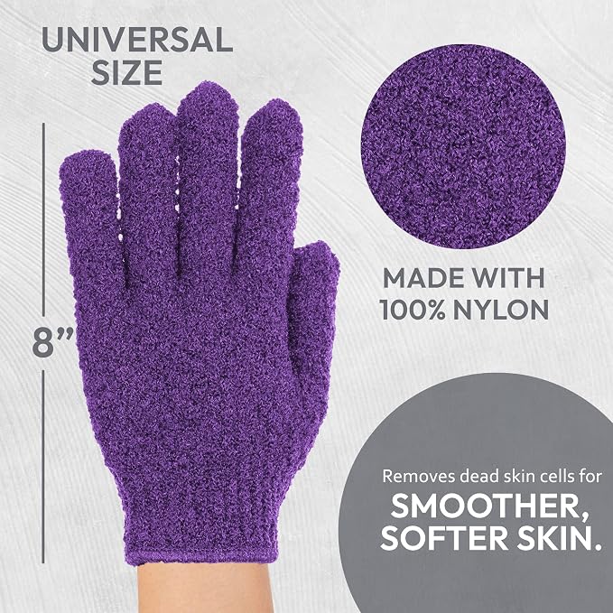 4 Pairs Exfoliating Gloves, 100% Nylon, Dual Texture Body Scrub - Image 3