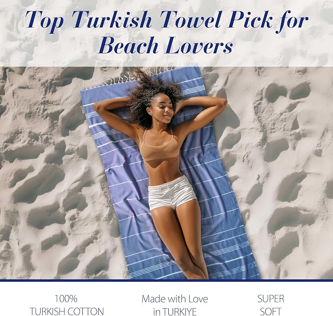 Cacala Lightweight and Thin Turkish Beach Towel 100% Cotton Sand-Free and - Image 3
