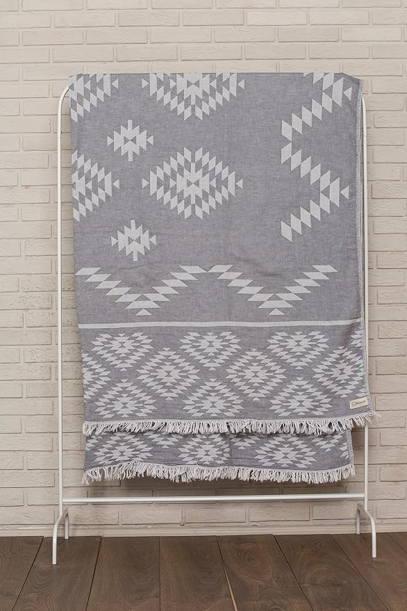 Bersuse 100% Cotton Teotihuacan XL Throw Blanket Turkish Towel Beach Blanket - Image 2