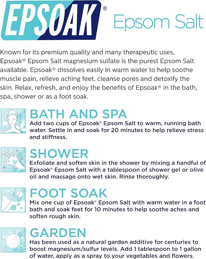 Epsoak Epsom Salt 38 lb. Magnesium Sulfate USP. Resealable Epsom Salt Bag - Image 7