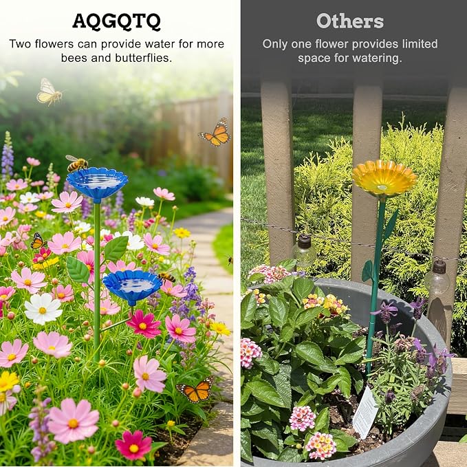 Bee Watering Station for Garden 4 Pack, Metal Double-Flower Bee Bath Garden - Image 3