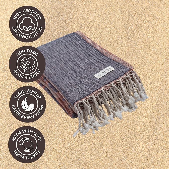 FESHKA Sand Free Turkish Beach Towel Quick Dry Bath Towel, Oversized Beach - Image 4
