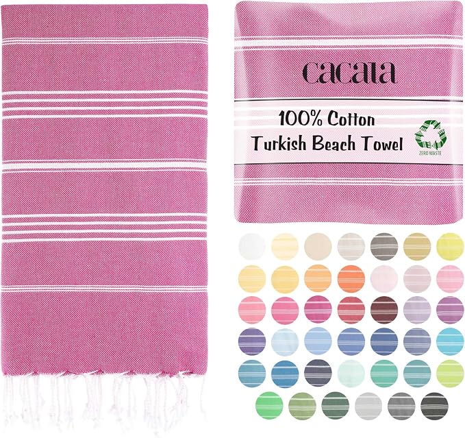 Cacala Lightweight and Thin Turkish Beach Towel 100% Cotton Sand-Free and by Cacala