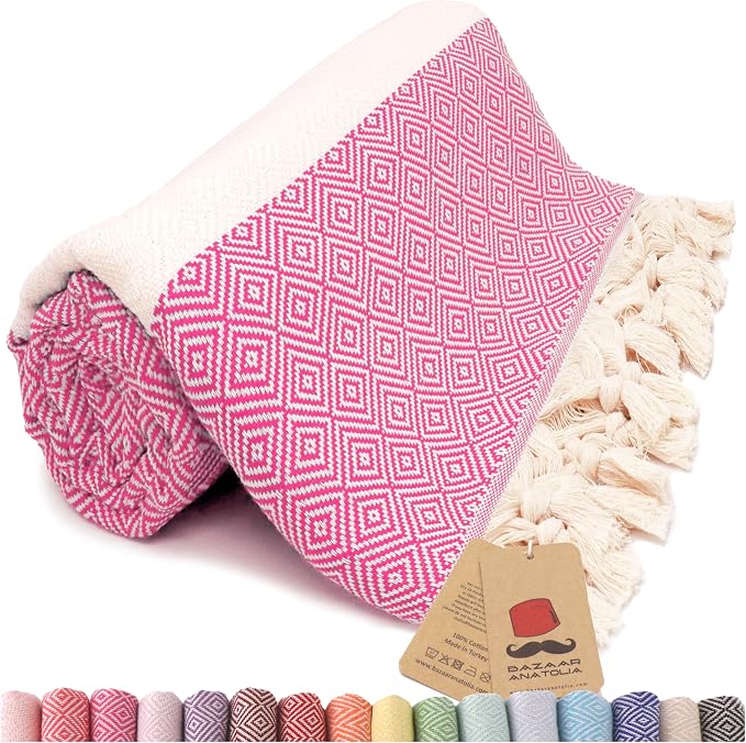 Bazaar Anatolia Turkish Beach Towel – 100% Cotton, Quick Dry, Sand Free Towel by BazaarAnatolia