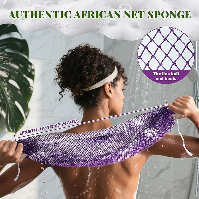 African Net Sponge Authentic, 3 Pieces Exfoliating Scrubber Bath Sponge - Image 2