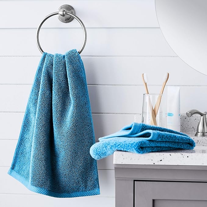 Amazon Basics 8-Pack Lightweight Quick-Dry Hand Towels, 100% Cotton, Lake Blue - Image 7