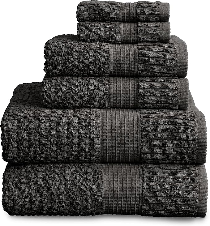NY Loft 100% Cotton 6 Piece Bath Towel Set | Grey Towels | Oeko-TEX® Standard by NYLoft