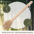 Hydrea London Body Brush Long Handled Exfoliating Back Scrubber, Natural Bristle - Image 3