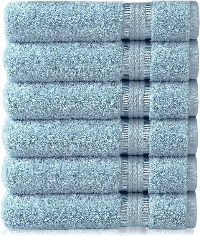 Cotton Craft - 6 Pack - Ultra Soft Extra Large Hand Towels 16x28 Light Blue - by COTTONCRAFT