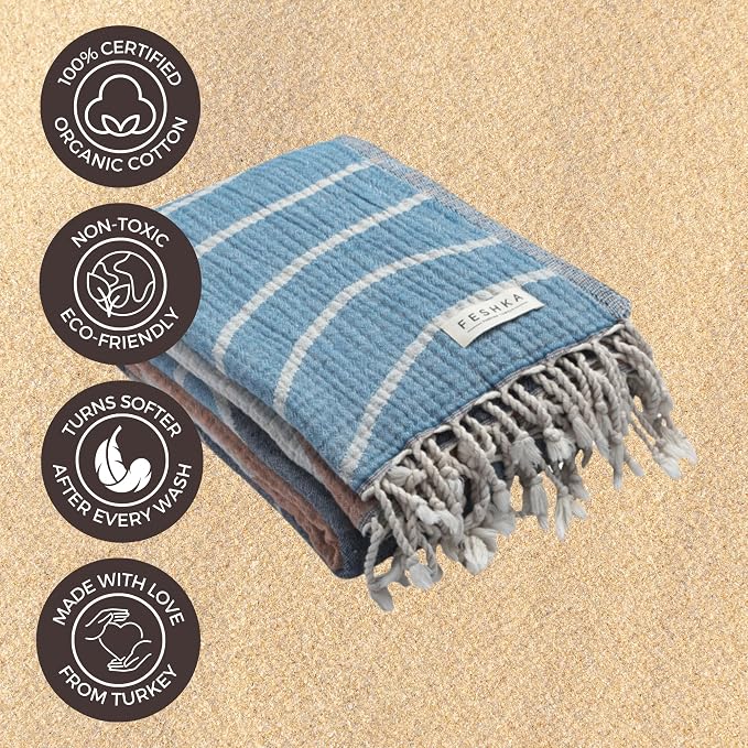 FESHKA Sand Free Turkish Beach Towel Quick Dry Bath Towel, Oversized Beach - Image 4