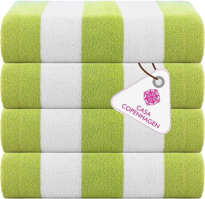 CASA COPENHAGEN Cabana Towel 4Pcs Lime Green Designer Stripe Beach Towels Gift by CASACOPENHAGEN