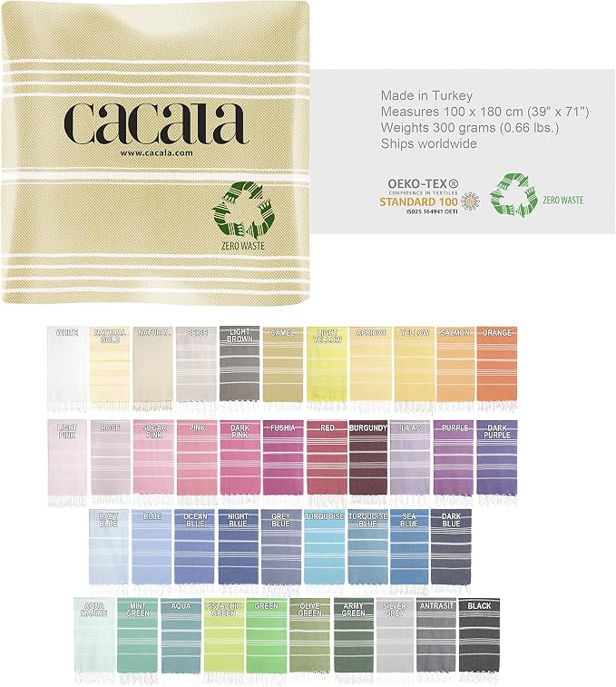 Cacala Lightweight and Thin Turkish Beach Towel 100% Cotton Sand-Free and - Image 7