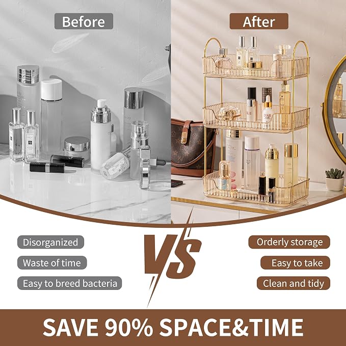 Akinbas 3 Tier Bathroom Organizer Countertop Makeup Perfume Tray Skincare - Image 4