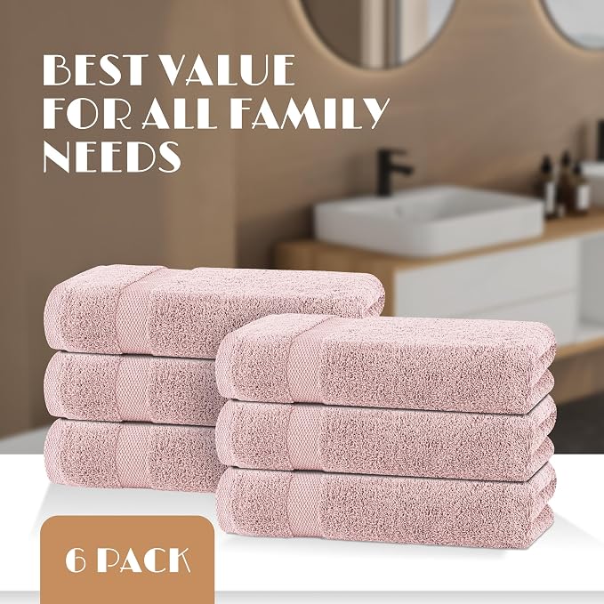 White Classic Wealuxe Pink Bath Towels 24x50 Inch, Cotton Towel Set - Image 4