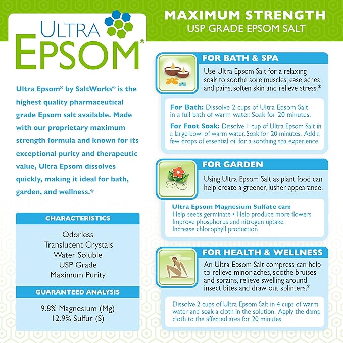 SaltWorks Ultra Epsom Premium Bath Salt, Medium Grain, 2 Pound Bag - Image 3