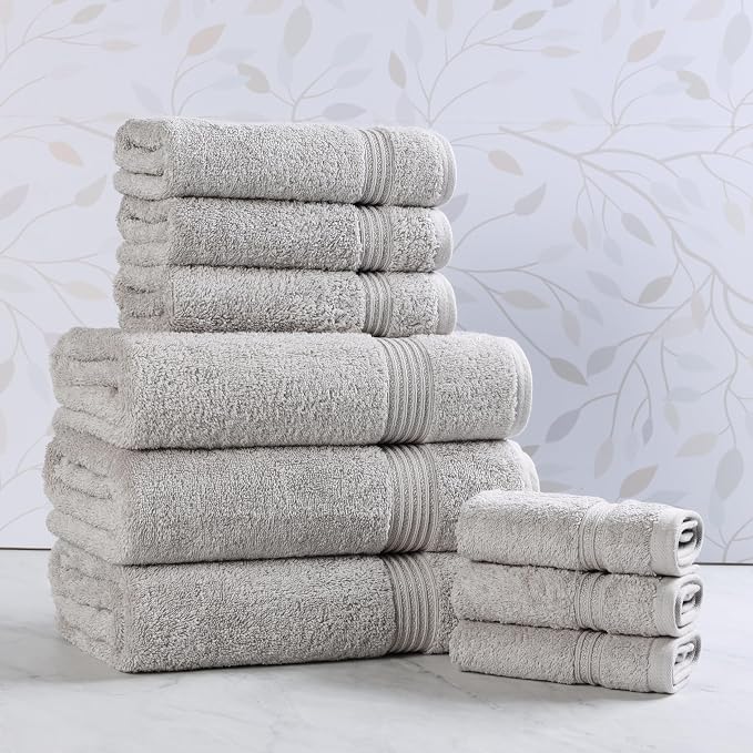 Superior Egyptian Cotton 9-Piece Towel Set, Guest Bath Decor Essentials by SUPERIOR