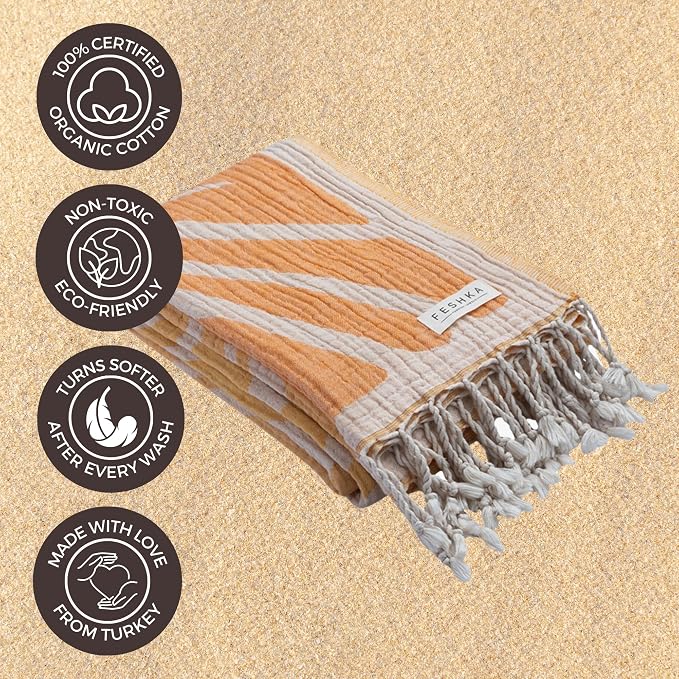 FESHKA Sand Free Turkish Beach Towel Quick Dry Bath Towel, Oversized Beach - Image 4