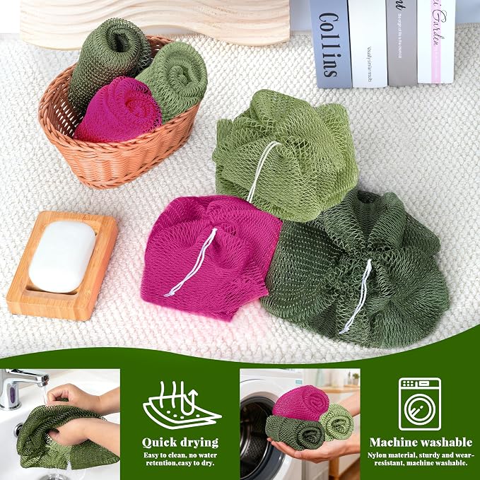 African Net Sponge Authentic, 3 Pieces Exfoliating Scrubber Bath Sponge - Image 5