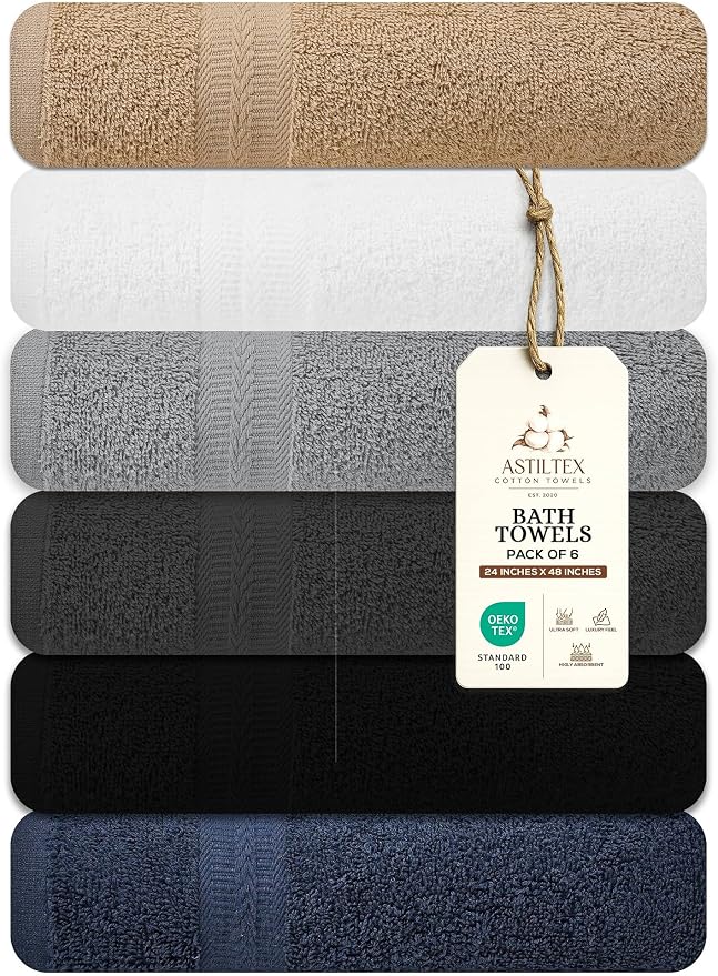Medium Bath Towels Pack of 6 – 24x48 Inches – Soft, Quick Dry & Highly by ASTILTEXCottonTowels