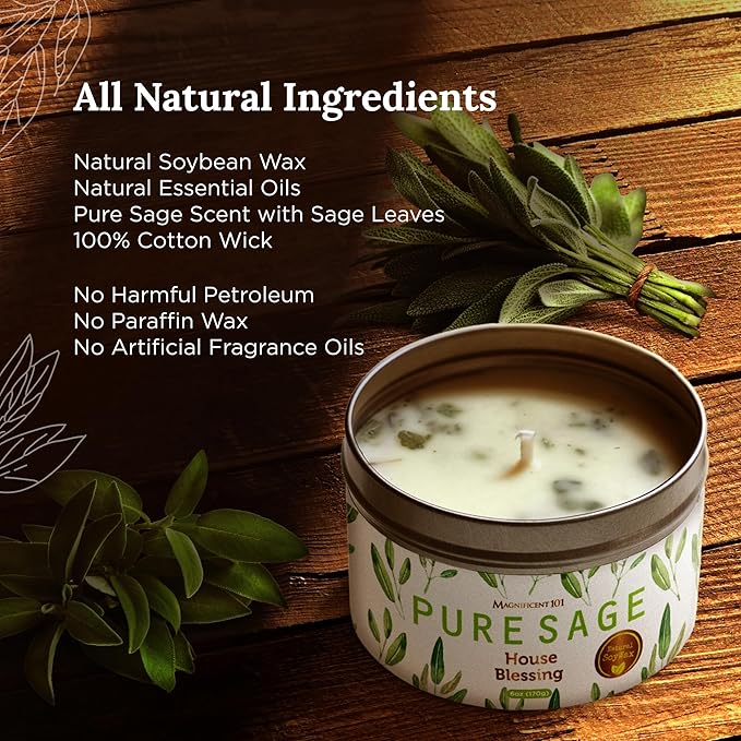 Magnificent 101 Long-Lasting Pure Sage Smudge Candle | 6 Oz - Image 2