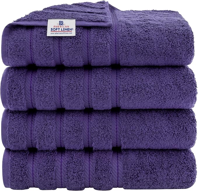 American Soft Linen Luxury 4 Piece Bath Towel Set, 600 GSM 100% Cotton Turkish by AmericanSoftLinen