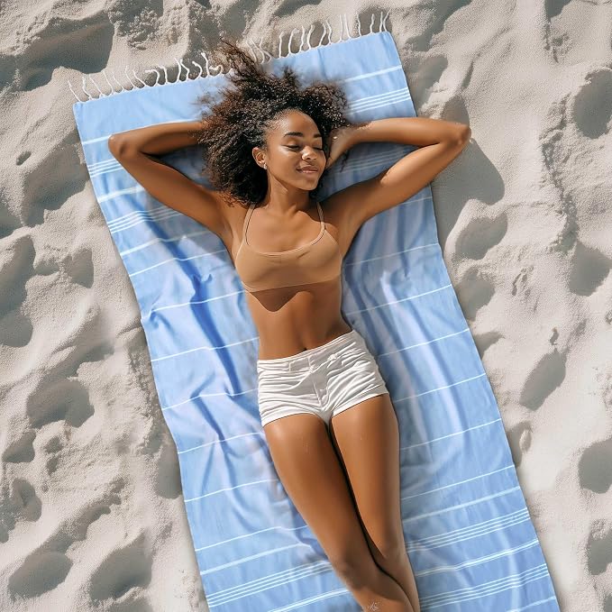 Cacala Lightweight and Thin Turkish Beach Towel 100% Cotton Sand-Free and - Image 2
