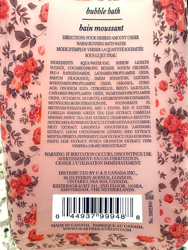 Crabtree & Evelyn Rosewater Bubble Bath Shower Gel 21.9 oz - Image 2