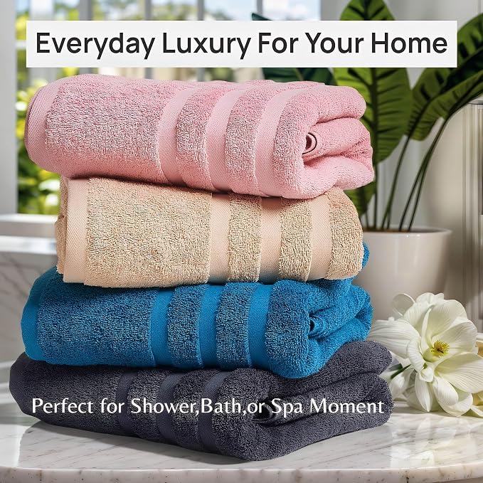 Bath Towels 4 Pack, 30 x 60 Inches, Large 100% Cotton Towels, Comfortable - Image 6