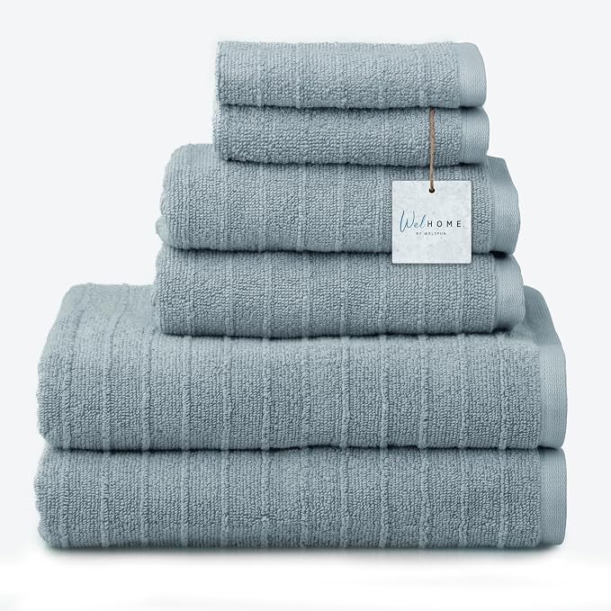 Welhome James 100% Cotton Textured Stripe Towel Set by WelhomeByWelspun