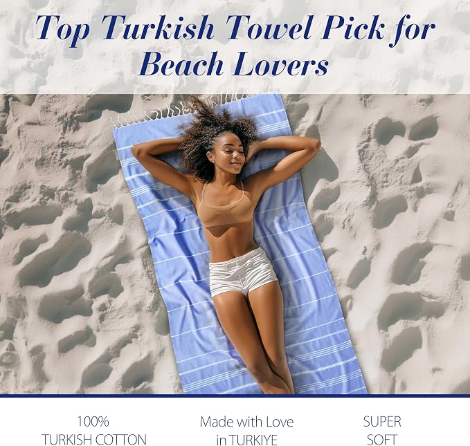 Cacala Lightweight and Thin Turkish Beach Towel 100% Cotton Sand-Free and - Image 3