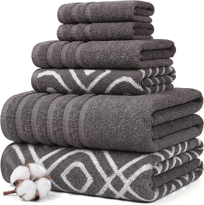 Modern Threads Classic Diamond 6-Piece 100% Cotton Towel Set – Yarn Dyed by ModernThreads