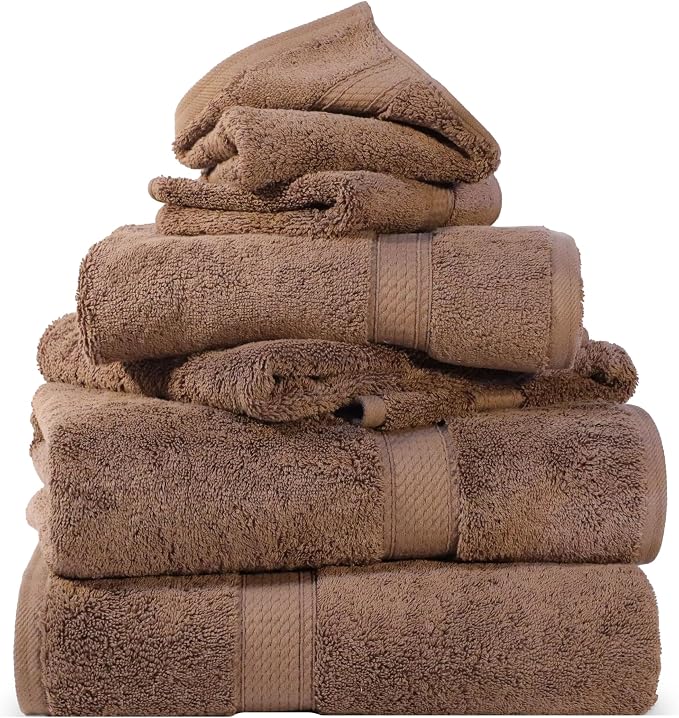 SUPERIOR Egyptian Cotton Pile 6 Piece Towel Set, Includes 2 Bath, 2 Hand by SUPERIOR