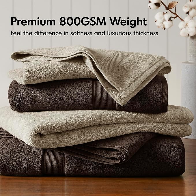 Madison Park 800GSM Bathroom Towel Set of 8 100% Cotton Bath Towel Set - Image 2