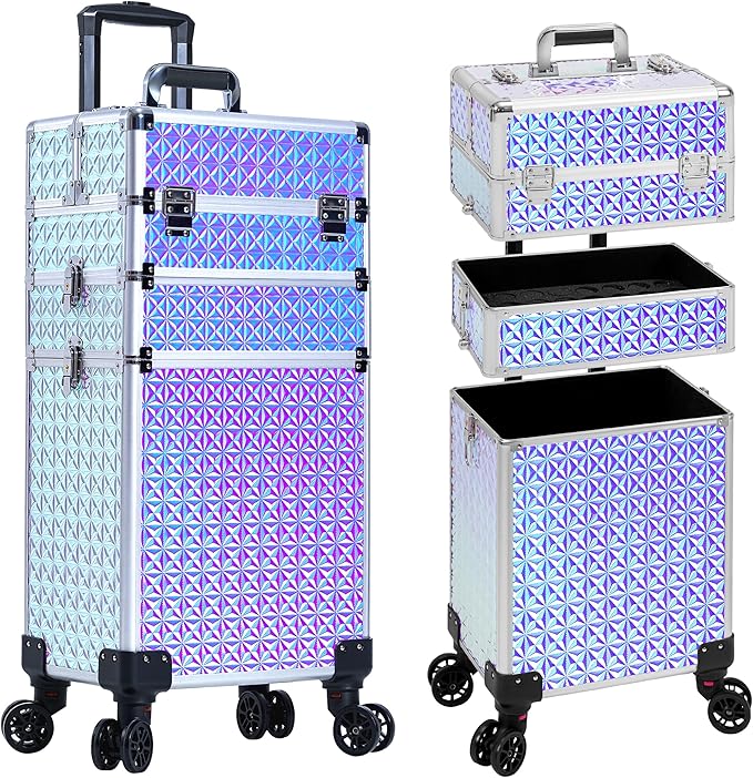 3 in 1 Rolling Makeup Train Case Professional Large Cosmetic Trolley by Unknown