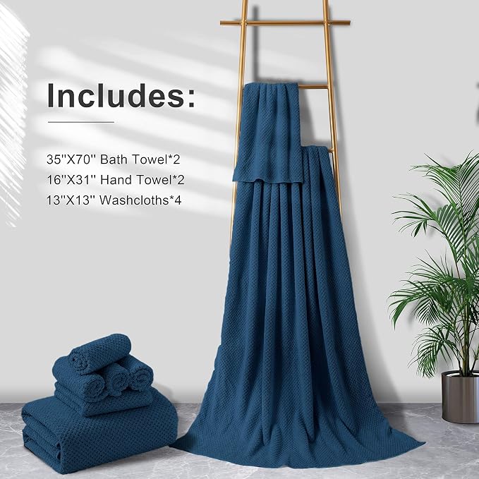 8-Piece Navy Bath Towel Set, 2 Extra Large Bath Towel Sheets, 2 Hand Towels and - Image 6