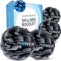 SHOWER BOUQUET Loofah-Charcoal Bath-Sponge-4-Pack // Extra-Large 75g Soft Mesh by ShowerBouquet%C2%AE