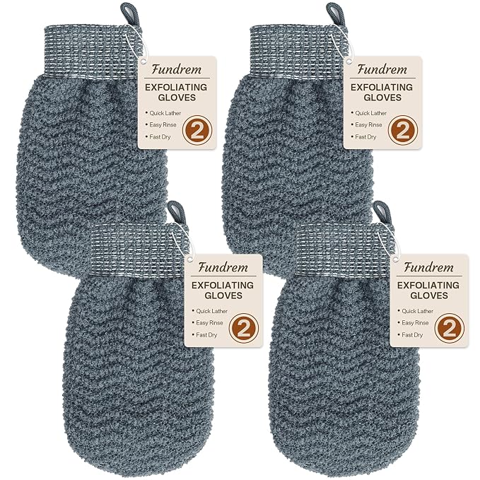 Exfoliating Gloves 2 Pack, Wave Texture Exfoliating Mitt by FUNDREM