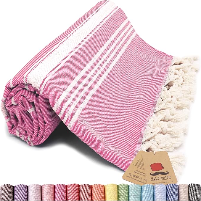 Bazaar Anatolia Turkish Beach Towel – 100% Cotton, Quick Dry, Sand Free Towel by BazaarAnatolia