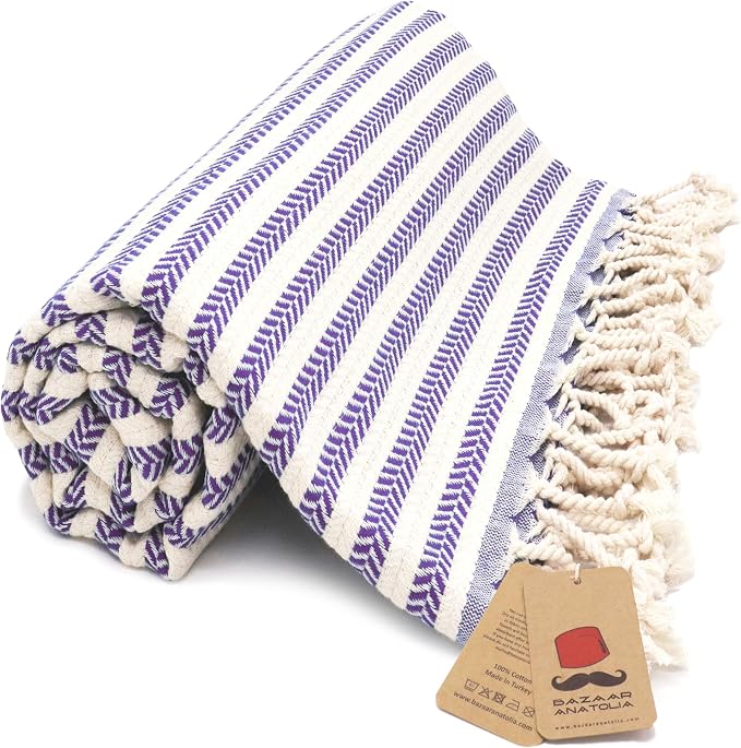 Bazaar Anatolia Turkish Beach Towel – 100% Cotton, Quick Dry, Sand Free Decor by BazaarAnatolia
