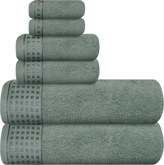 GLAMBURG 100% Cotton Ultra Soft 6 Pack Towel Set, Contains 2 Bath Towels 28x55 by GLAMBURG