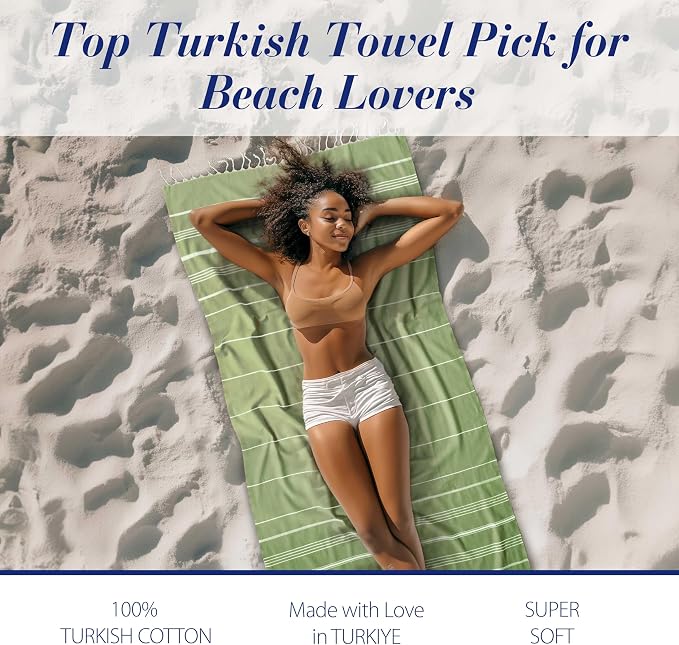 Cacala Lightweight and Thin Turkish Beach Towel 100% Cotton Sand-Free and - Image 3
