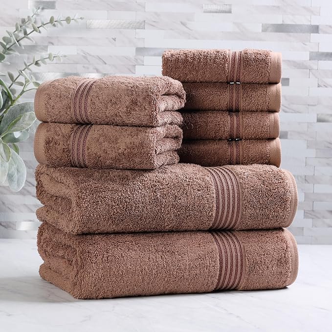 Superior Egyptian Cotton 8-Piece Towel Set, Guest Bath Decor Essentials by SUPERIOR
