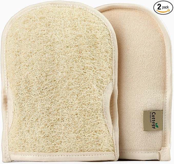 Premium Exfoliating Loofah Gloves – Natural Egyptian Loufa Sponge Body Scrubber by Cottegy