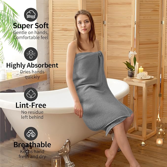 Microfiber Waffle Bath Towels, 4 Pieces, Fast Drying, Lint Free 430 GSM - Image 4