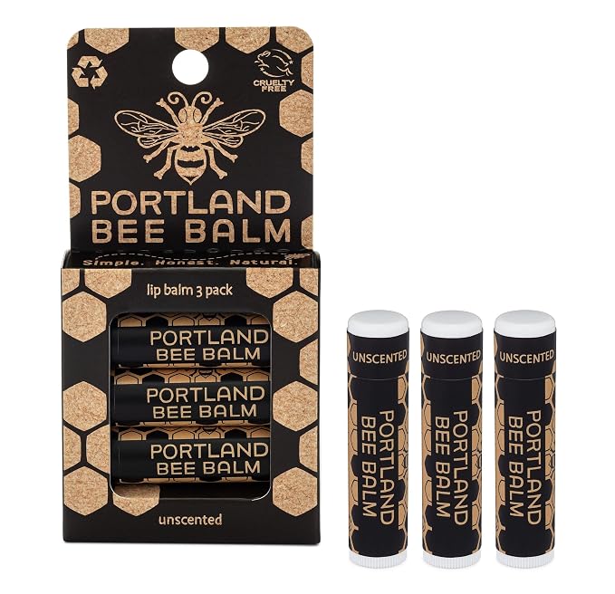 Portland Bee Balm All Natural Handmade Beeswax Based Lip Balm, Unscented 3 Count by PortlandBeeBalm